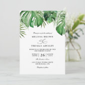 Tropische Aquarel Palmblad Chic QR Code Bruiloft Kaart (Staand voorkant)