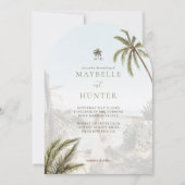 Tropische Aquarel Palmboom Boho Trouwfoto Kaart (Voorkant)