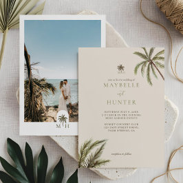 Tropische Aquarel Palmboom Boho Trouwfoto Kaart