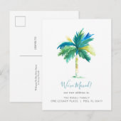 Tropische Aquarel Palmboom Verhuisbericht Aankondigingskaart (Voorkant / Achterkant)