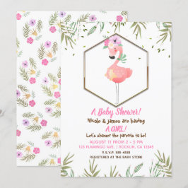 Tropische Aquarel Roze Flamingo Baby Shower Kaart