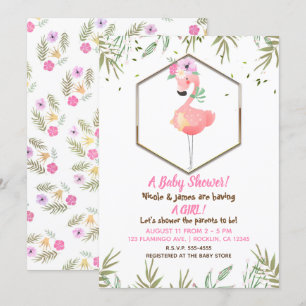 Tropische Aquarel Roze Flamingo Babyfeestje Kaart