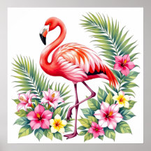 Tropische Aquarel Roze Flamingo Bloemendecor Hawaï