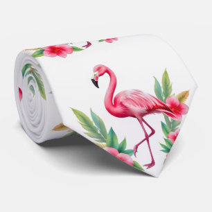 Tropische Aquarel Roze Flamingo Bloemendecor Hawaï Stropdas