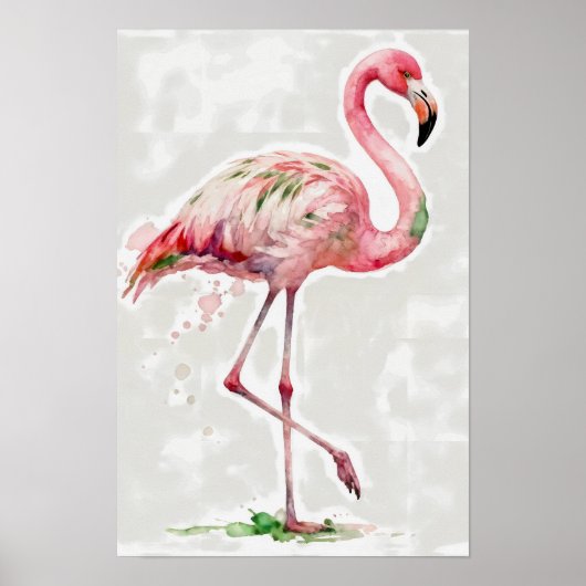 Tropische aquarel roze flamingo op wit poster (Voorkant)