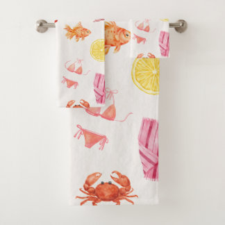 Tropische Aquarel Strandelementen Zomer Bad Handdoek