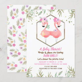 Tropische Aquarel Twee Roze Flamingo's Baby Borrel Kaart