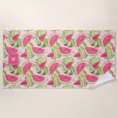 Tropische Aquarel Watermeloen Schijven Met Initiaa Strandlaken (Voorkant)