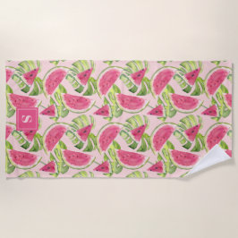 Tropische Aquarel Watermeloen Schijven Met Initiaa Strandlaken