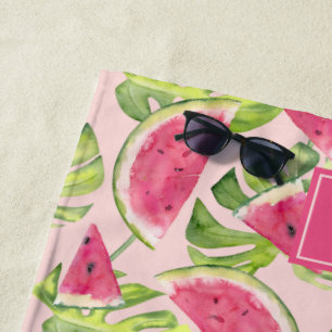 Tropische Aquarel Watermeloen Schijven Monogram Strandlaken