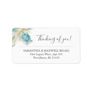 Tropische Aquarel Zeeschildpad Oceaan Adres Etiket