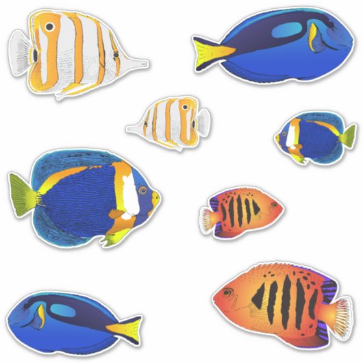 Tropische Aquarium Reef Vis Illustraties Sticker (Voorkant)