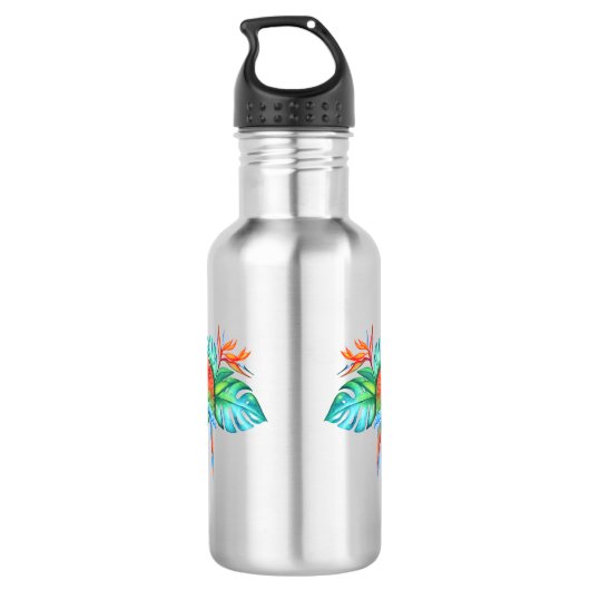 Tropische Ara Papegaai Gepersonaliseerde Waterfles Waterfles (Achterkant)
