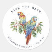 Tropische Ara Save the Date Huwelijk Ronde Sticker (Voorkant)