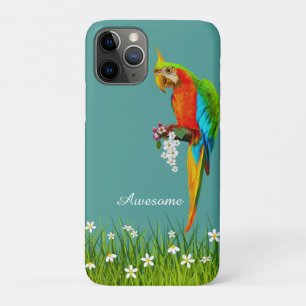 Tropische Ara & Witte Bloemen op Teal Case-Mate iPhone Case