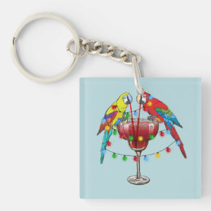 Tropische ara's Drink wijn Sleutelhanger