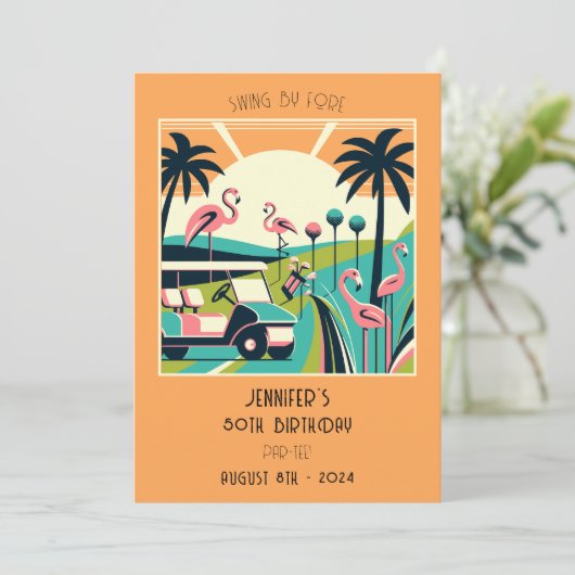 Tropische Art Deco Golf 50ste verjaardagsfeest Kaart (Staand voorkant)