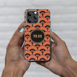 Tropische Art Deco Scalloped Fan Patroon Monogram Case-Mate iPhone Case