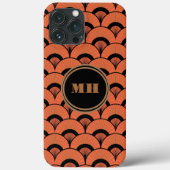 Tropische Art Deco Scalloped Fan Patroon Monogram Case-Mate iPhone Case (Achterkant)