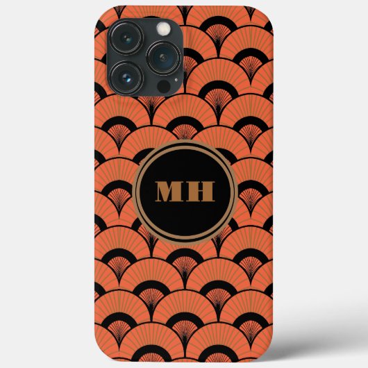 Tropische Art Deco Scalloped Fan Patroon Monogram Case-Mate iPhone Case (Achterkant)