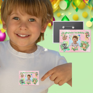 Tropische Baby Dieren Button Kids Verjaardag Favor