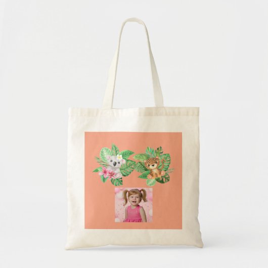Tropische Baby Dieren Canvas tas Kids Verjaardag F (Voorkant)
