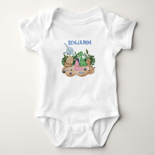 Tropische Baby dinosauriërs Aangepaste naam Romper (Voorkant)