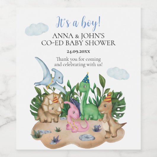 Tropische baby dinosaurussen! Co-Ed Baby shower Wijn Etiket (Enkel label)