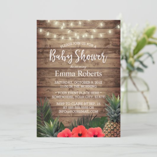 Tropische Baby shower Pineappel- en tekenlampjes Kaart (Staand voorkant)