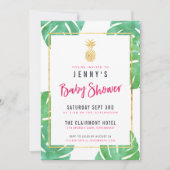 Tropische baby shower roze & goud ananas kaart (Voorkant)