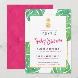 Tropische Baby Shower Roze & Goud Ananas Kaart