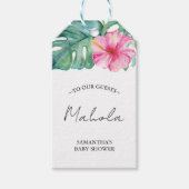 Tropische babyfeest roze hibiscus bloem cadeaulabel (Voorkant)