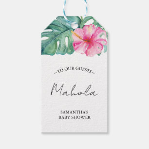 Tropische Babyfeest Roze Hibiscus Bloem Cadeaulabel