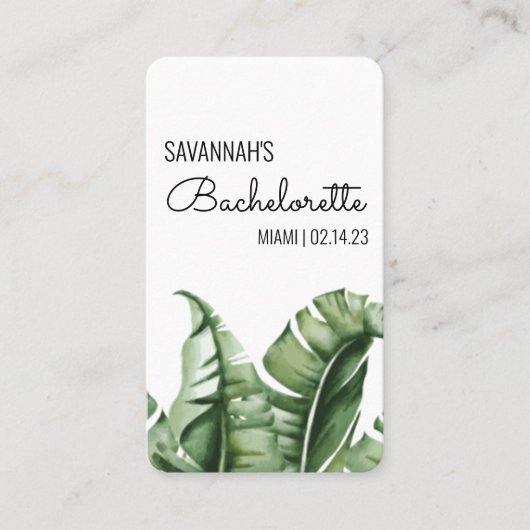 Tropische bachelorette Itinerary Badge Insert Visitekaartje (Voorkant)