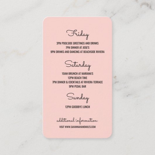Tropische bachelorette Itinerary Badge Insert Visitekaartje (Achterkant)