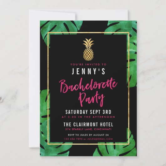 Tropische Bachelorette Party/Gold Pineappel Kaart (Voorkant)