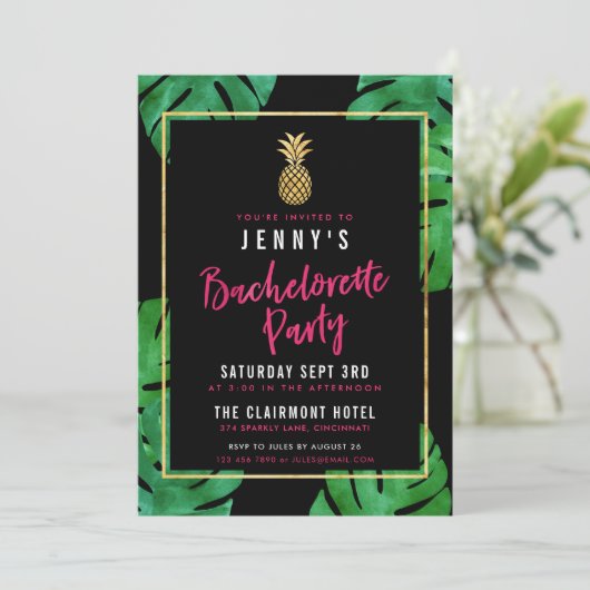 Tropische Bachelorette Party/Gold Pineappel Kaart (Staand voorkant)