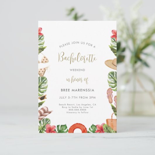 Tropische bachelorette party Invitation Beach Kaart (Staand voorkant)
