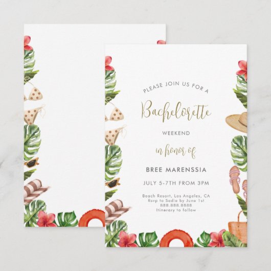 Tropische bachelorette party Invitation Beach Kaart (Voorkant / Achterkant)