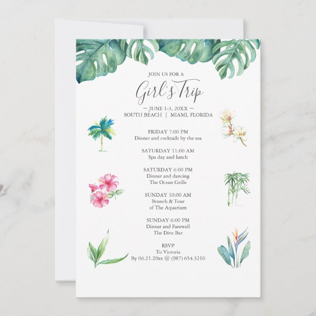 Tropische bachelorette Party Invitations Itinerary (Voorkant)