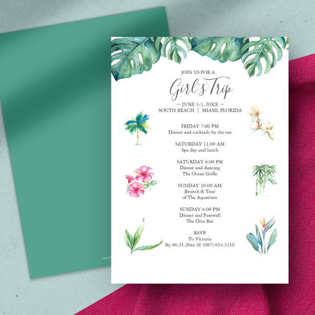 Tropische bachelorette Party Invitations Itinerary (bachelorette party invitations Miami or Palm Springs tropical )