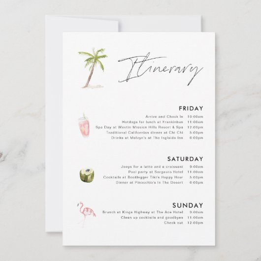 Tropische bachelorette party Weekend Itinerary Kaart (Achterkant)