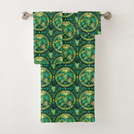 Tropische bad- en wastanddoeken met levendig groen bad handdoek