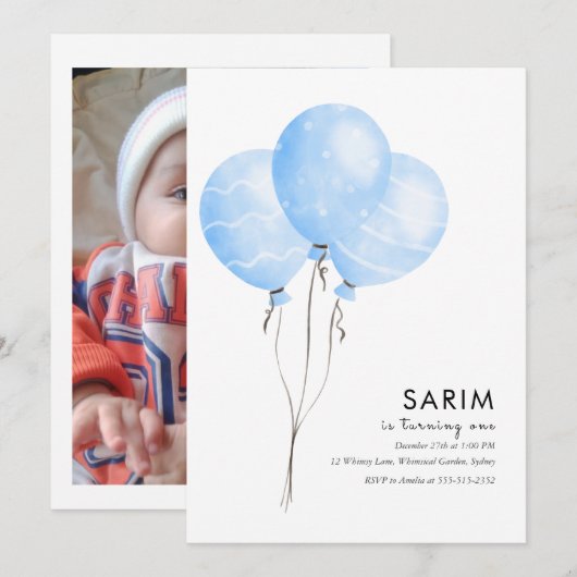 Tropische ballonnen eenvoudige uitnodiging voor ee (Voorkant / Achterkant)