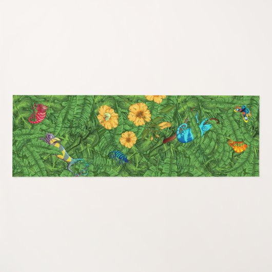 Tropische banaan bladert Chameleons Hibiscus Flowe Yogamat (Voorkant (horizontaal))