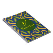 Tropische banaan blauwe blad monogram script  notitieboek (Rechterzijde)