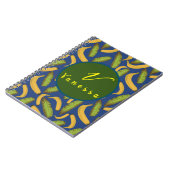 Tropische banaan blauwe blad monogram script  notitieboek (Linkerzijde)