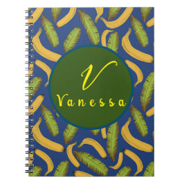 Tropische banaan blauwe blad monogram script notitieboek