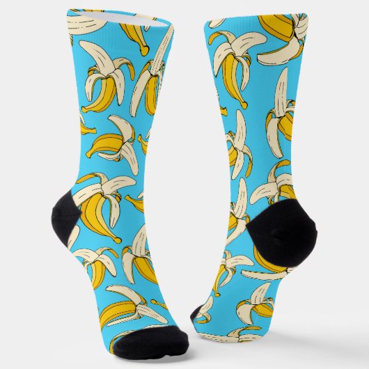 Tropische Banaan Fruit Print Voedsel Patroon Sokken (Gebogen)