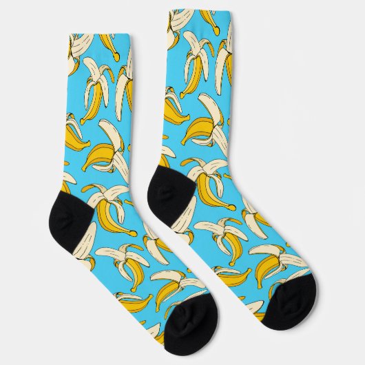 Tropische Banaan Fruit Print Voedsel Patroon Sokken (Rechts)